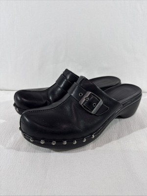 ECCO Clog Shoes - Womens 8.5 - Black Leather Studded Mule Slip On Grunge Rock