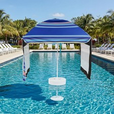5×5ft Floating Pool Canopy for Inside of Pool Blue Stripes Swimming Tent with Fl