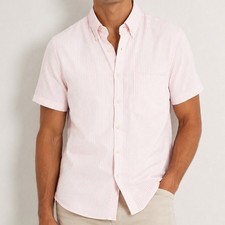 Vintage Mens Bon Homme Made in USA Pink Stripe Button Up Shirt Size 14-14.5