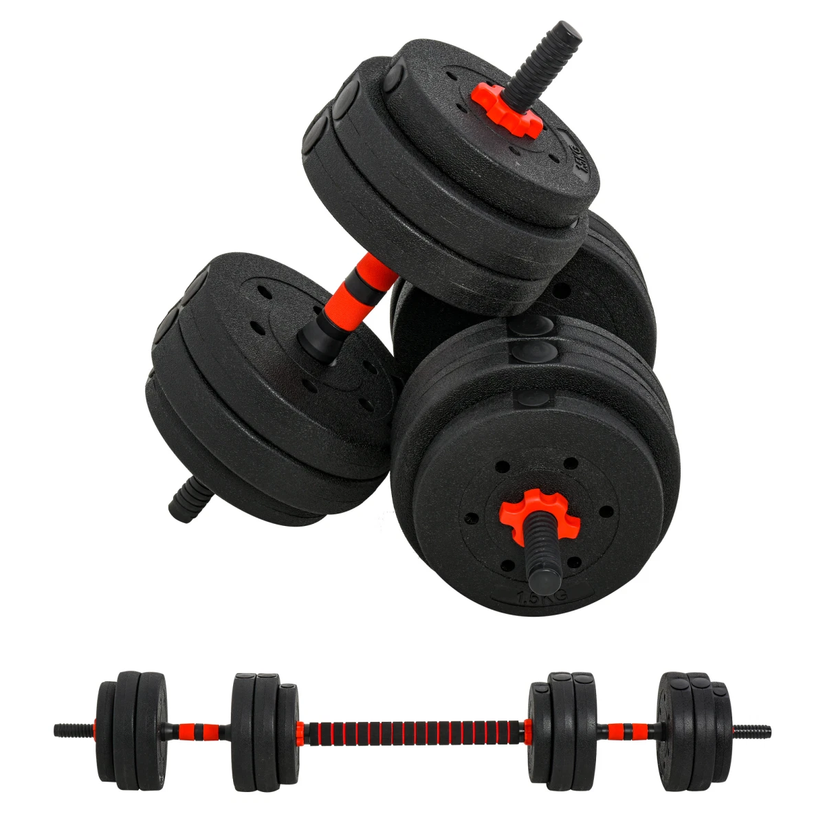 HOMCOM 25kg Adjustable 2-in-1 Barbell & Dumbbell Weight Set Home Fitness