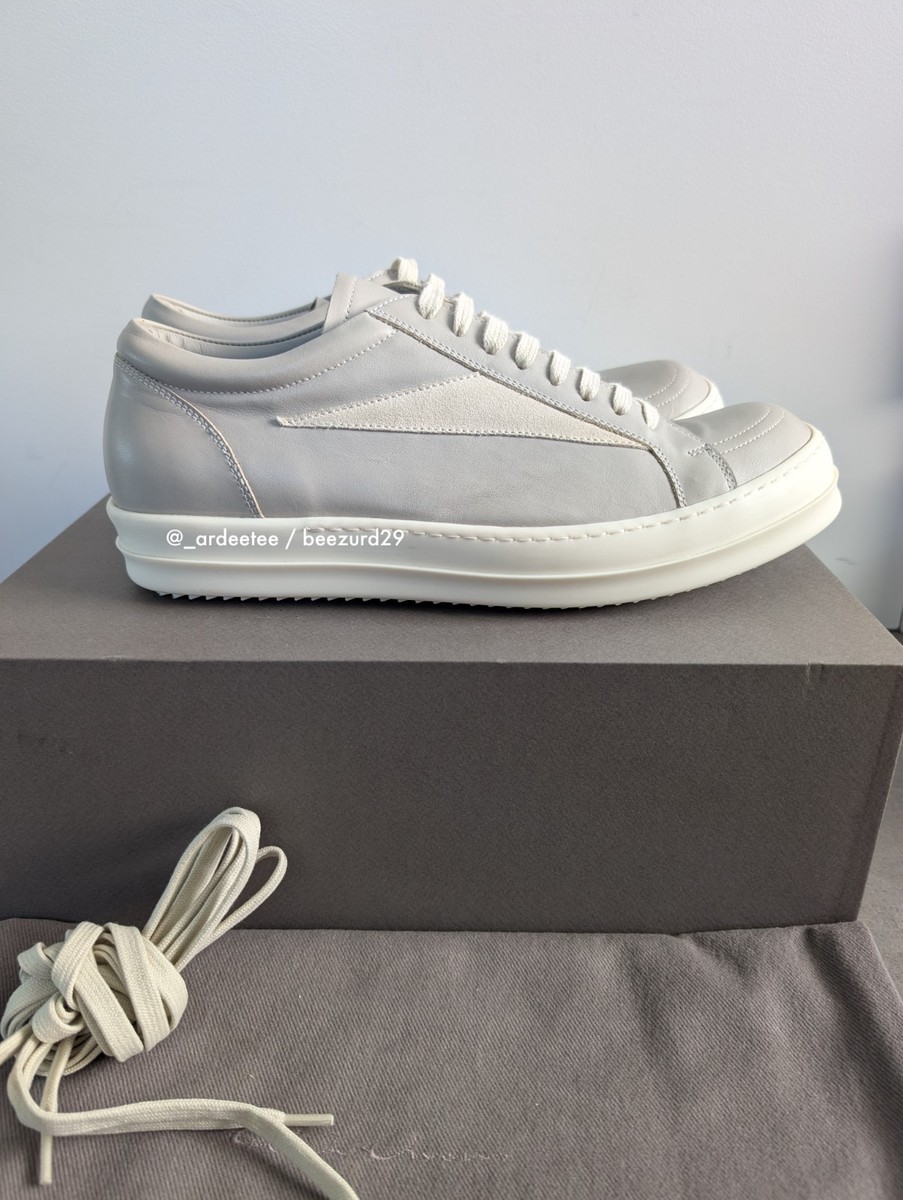NEW* RICK OWENS LEATHER VINTAGE SNEAKERS LOW VANS SS24 (GRAY/PEARL 
