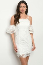 Ivory White Lace Overlay Cold Shoulder Cocktail Dress Size Medium