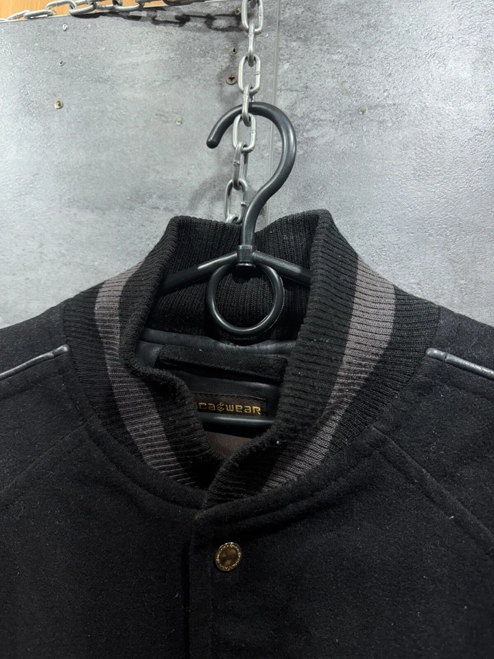 Rocawear Bomber Rare Jacket Men’s Black Wool Leather Hip-Hop Varsity Biker XL - Image 2 of 4