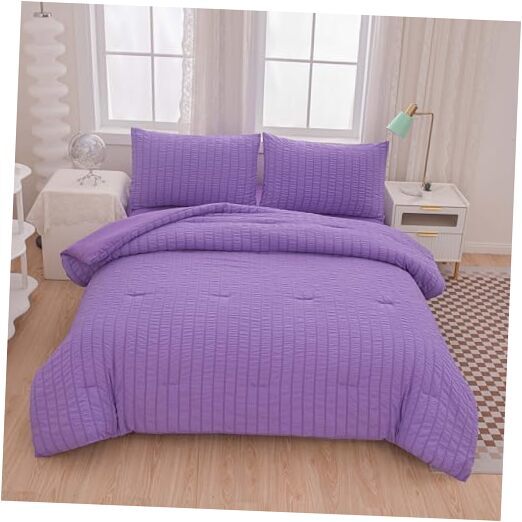 Seersucker Purple Queen Size Comforter Sets for Girls Women Queen(5-pieces) Ppz