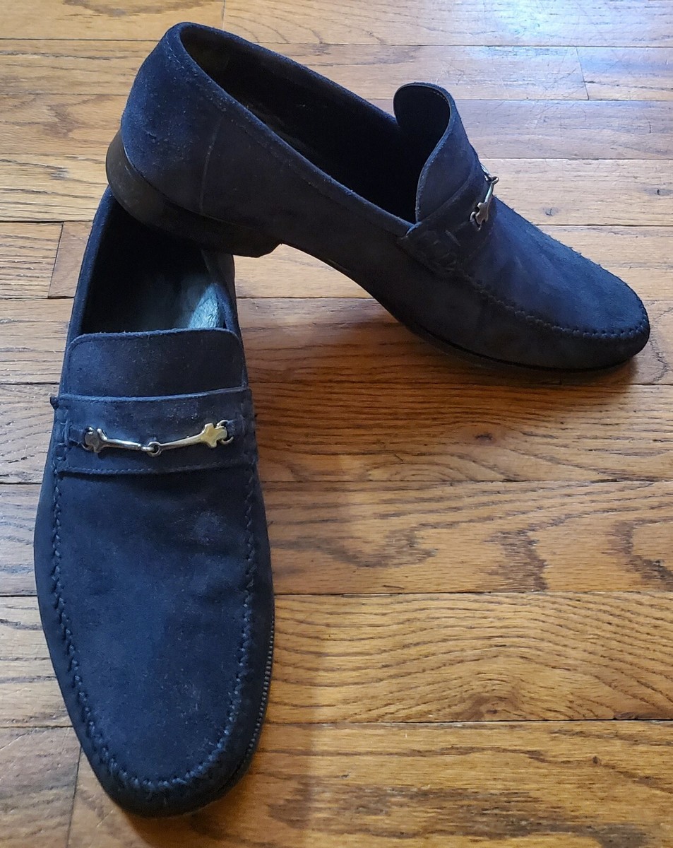 Bruno Magli Blue Suede Loafers with Silver Hardware Bruno Magli Trieste Suede Loafers | Saks Fifth Avenue main image 3