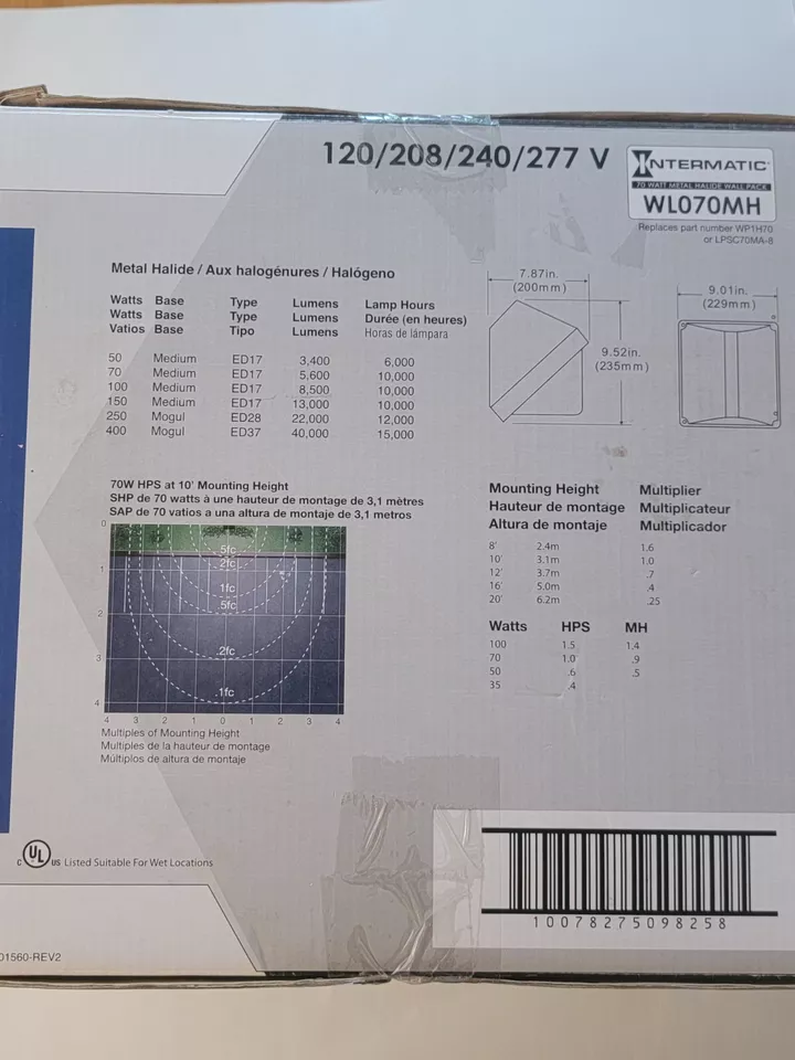 Paquete de luz de pared de halogenuros metálicos Intermatic de 70 vatios, WL070MH - comercial industrial Foto 4 de 4