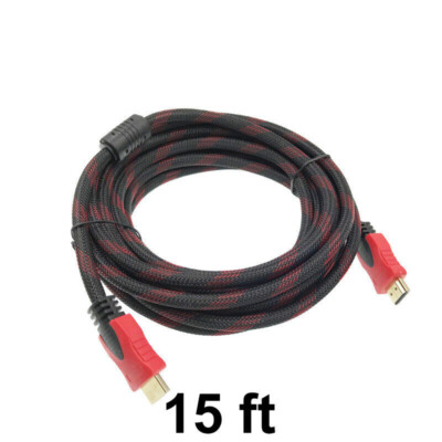 Premium HDMI 15FT Cable v1.4 Bluray 3D TV DVD PS4 HDTV Xbox LCD LED 1080P Red