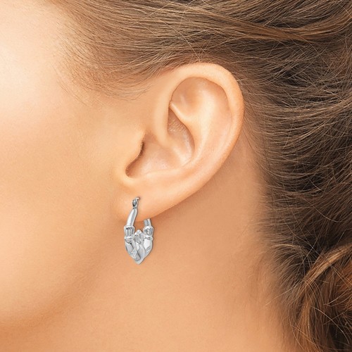 Polished Claddagh Hinged Hoop Earrings in Real 14k White Gold - Picture 3 of 7