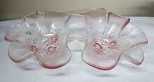 Vintage Pink Frosted Glass Floral Ruffled Edge Double Dish GORGEOUS R19H