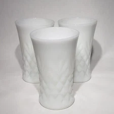 Set of 3 Anchor Hocking 5" Milk Glass Prescut Pineapple 10 oz Tumblers