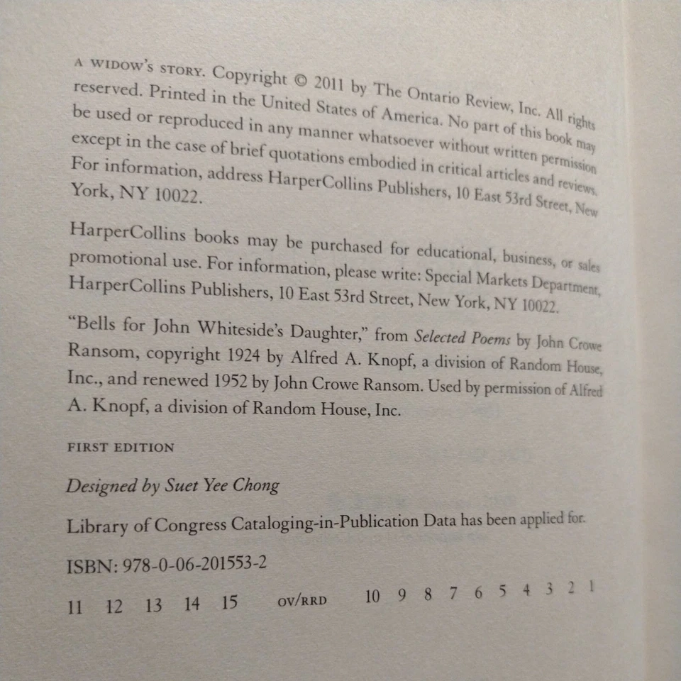 A Widow's Story: A Memoir by Joyce Carol Oates -2011 -First Edition Hardcover - Image 4 of 4