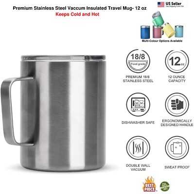 12 oz Double Wall Stainless Steet Vacuum Insulated Coffee Travel Mug with  Lid | eBay