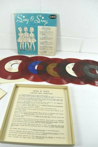 Vintage Sing O Sing Kindergarten 1956 45rpm 5 Schallplatten Album farbiges Vinyl - Bild 5 von 8