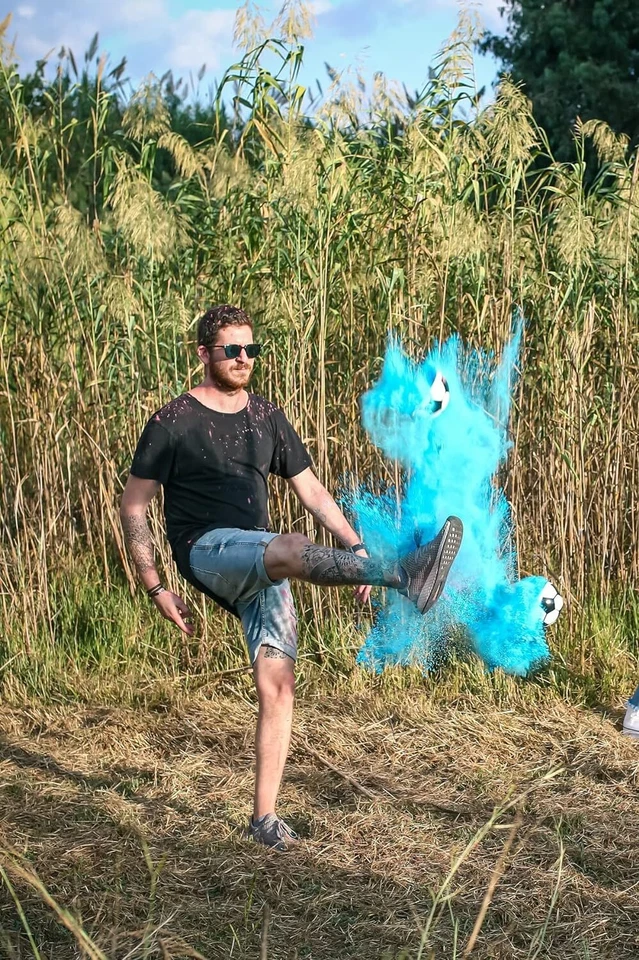 Pelota de fútbol reveladora de género para revelar rosa azul polvo experiencia de humo 80... Foto 4 de 4