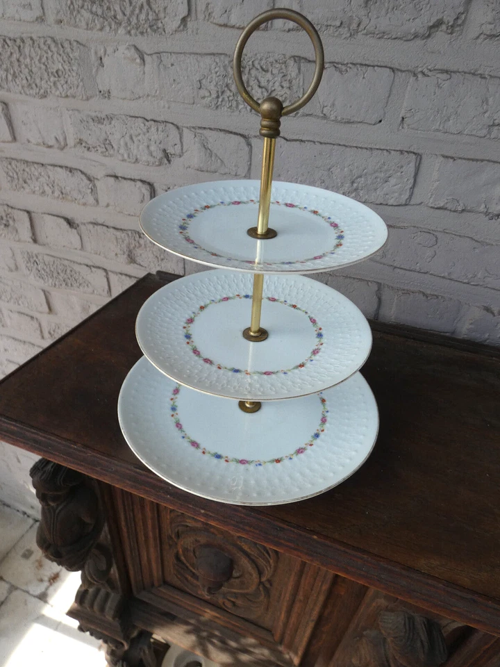 Vintage 3 Tier Cake Stand wedding birthday cupcake biscuits porcelain floral - Image 2 of 4