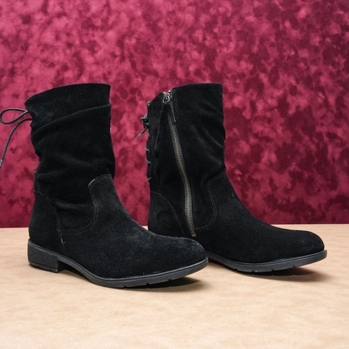 Sofft Sharnell halbhohe Damen-Schnürstiefel niedrig wasserdicht schwarz Leder hinten Größe
