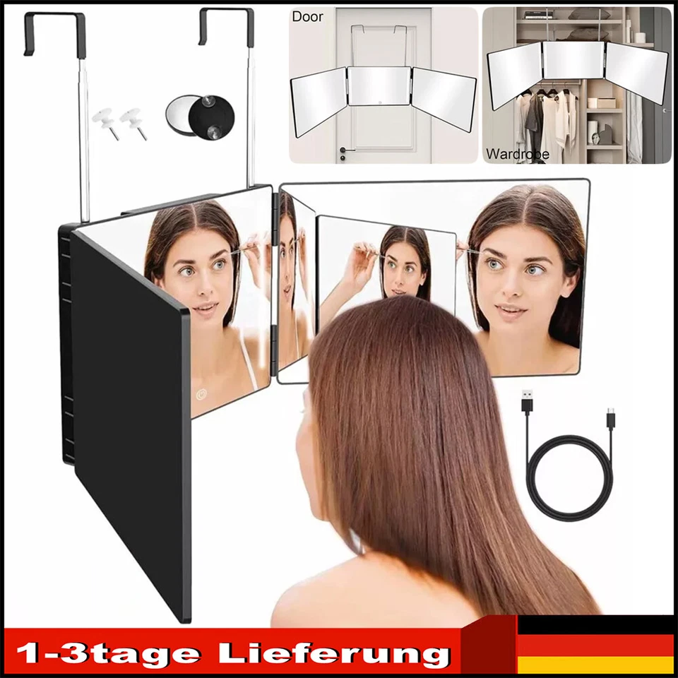 MARKENLOS 360 Grad Spiegel 3 Wege Spiegel Höhenverstellbarer Kosmetikspiegel Rasierspiegel