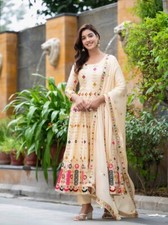 Aesthetic Look Chinnon Silk Cream Gown Bottom And Dupatta For Wedding Collection