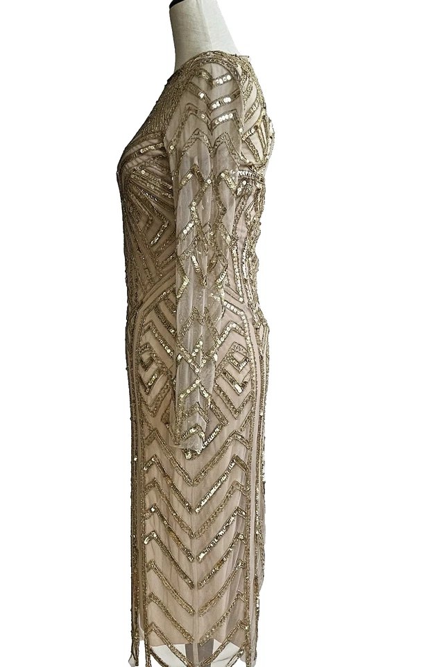 Gianni Bini Women's Formal Dress Beaded Sequin Gold Tone Size 4 - Image 3 of 4