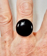 Black Onyx Round Ring 925 Sterling Silver Size 10.5 Powerful Protection Stone