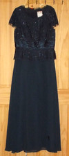 NAVY BLUE Beaded Lace Formal Gown Cap Sleeves Mother of the Bride Dress X-Large
