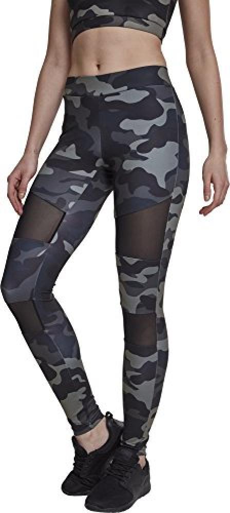 (TG. L) Urban Classics Ladies Tech Mesh Leggings, Camo/Nero, L Donna - NUOVO