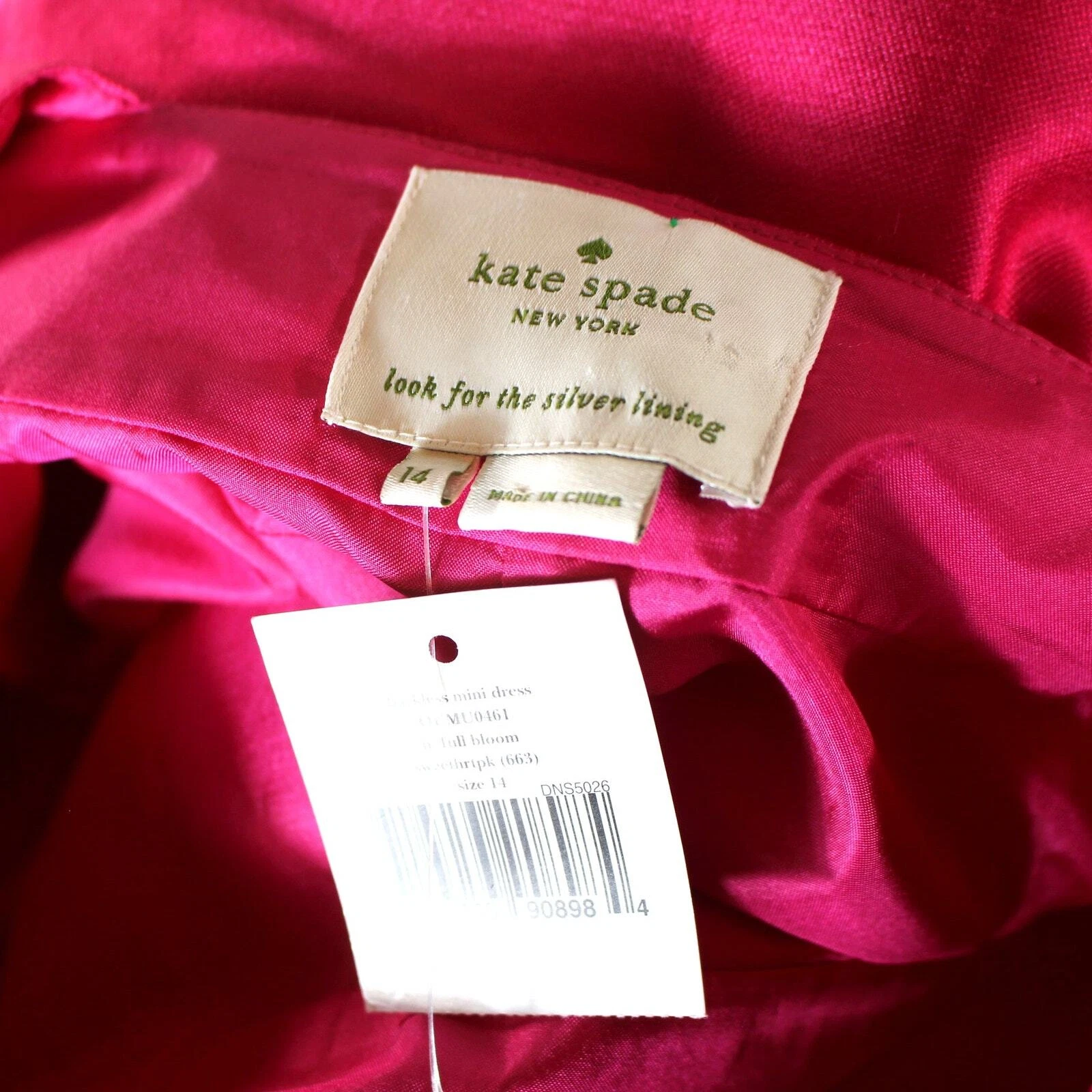 Mini abito Kate Spade in piena fioritura rosa sweetheart senza schienale 14 NUOVO poli seta