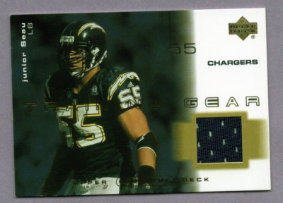 2001 UPPER DECK OVATION TRAINING GEAR JUNIOR SEAU GAME USED JERSEY CHARGERS HOF