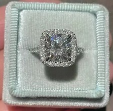 3Ct Cushion Lab-Created Diamond Engagement Halo Gift Ring 14K White Gold Plated