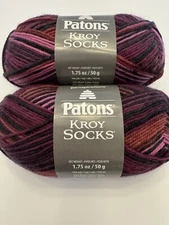 Patons Kroy Wool Blend Sock Yarn~Lot of 2 Skeins~Amethyst Stripes 55719
