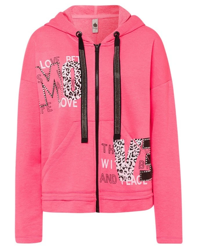 TREDY NEU JACKE ANIMAL LEO PRINT GLITZER STRASS 44 46 48 50 XXL Kapuze Tasche - Bild 2 von 4