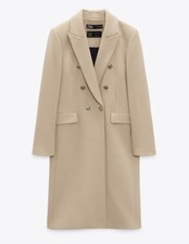 Zara Women New Fitted Wool Blend Coat Double Breasted Tan Camel 2230/744 Size S