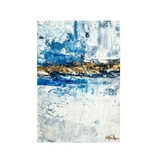 Original ACEO ATC Painting Abstract Landscape Seascape Blue Miniature Small Art