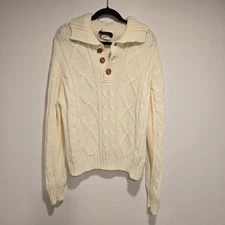 True Vintage 70s 80s Chunky Cable Knit Pullover Sweater Large Ivory Grandpa Prep