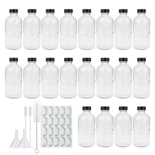 8oz Clear Glass Bottles, 20 Pack Glass Storage Bottles with Black Lids (20 La...