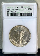 1943-S Walking Liberty Half ANACS MS64 in Old Soapbox Holder