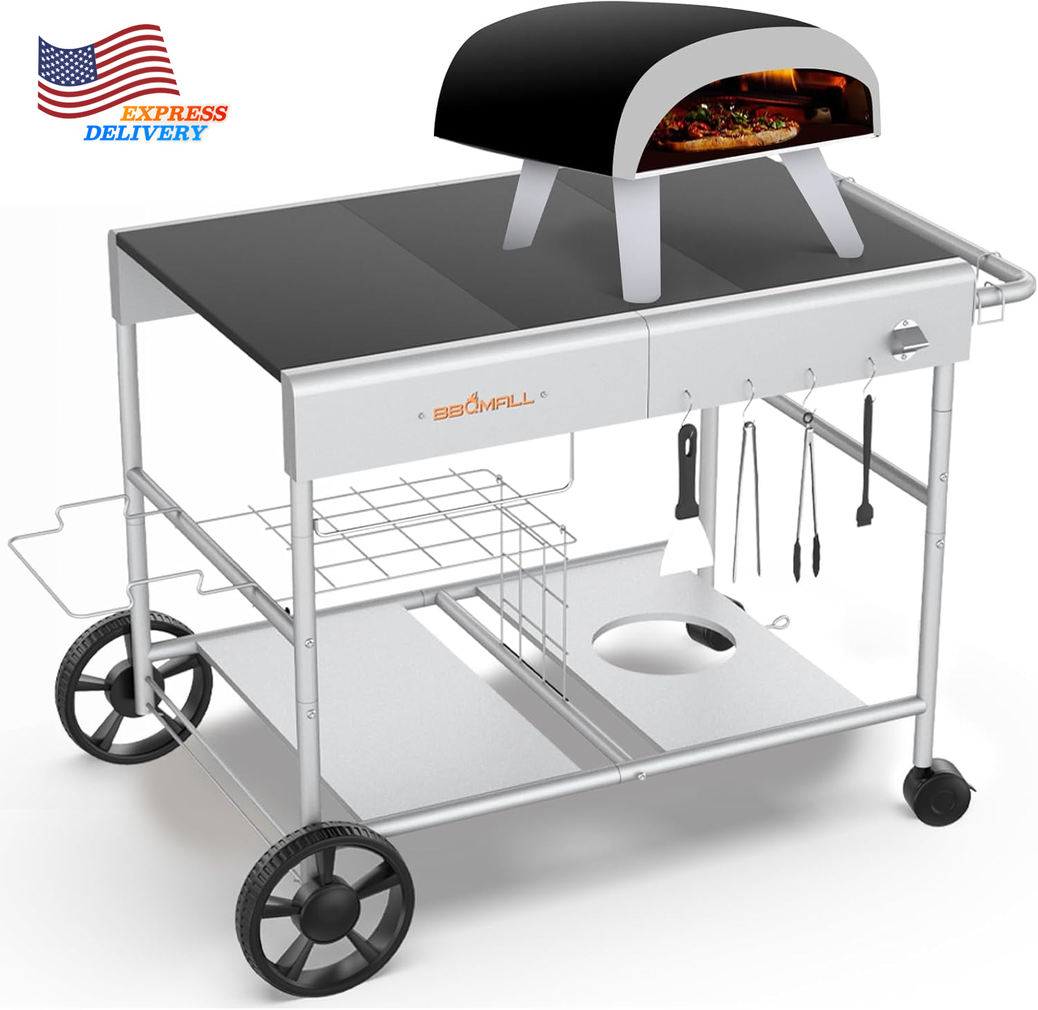 Upgraded Pizza Oven Cart Table for Ooni Koda/Karu/Fyra 16 & 12 Movable Thicken