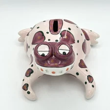 Ganz Frog Piggy Bank Ceramic Hearts  Colorful Coin With Stopper Signed Pati