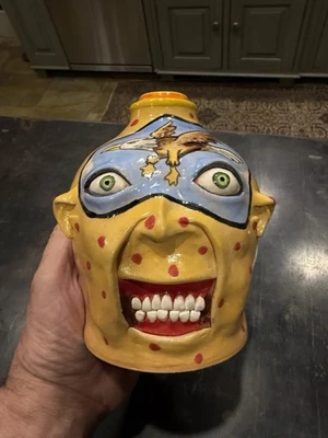 Stacy Lambert face pottery Jug Measure Approx 1/2 Foot High Perfect - Image 1 of 4