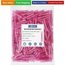 Heat Shrink Butt Wire Connectors, 210Pcs 22-16 AWG Red Insulated Waterproof E...