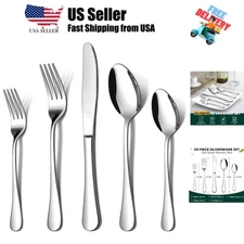 20 Piece Silverware Flatware Cutlery Set, Stainless Steel Utensils Service fo...