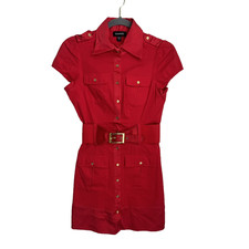 Vintage BEBE Red Safari Dress - size: XS