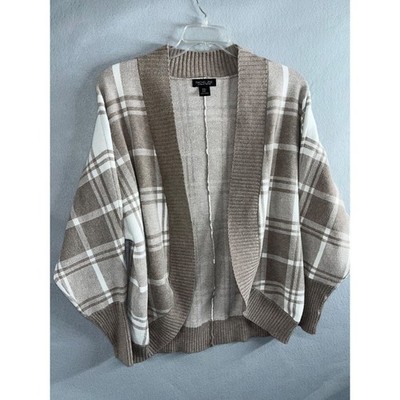 Rachel Zoe Light Brown/Tan & Cream Plaid Cardigan M Medium