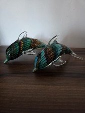 Large Green &Gold Infused MURANO Art Glass Bottlenose DOLPHIN 860g L23xH12xW11cm