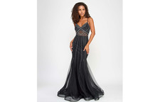 TCl Say Yes Juniors' Studded Mesh-Waist Evening Gown Black Size Juniors 5/6 NWT.