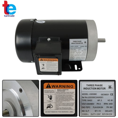 #ad 3 HP General Purpose Electric Motor 3 Phase 56C Frame 3450 RPM TEFC 230 460V $206.12