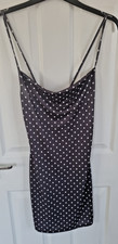 Prettylittlething Black With White Spots Strappy Bodycon Dress Size 10