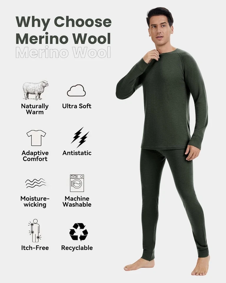 Thermounterwäsche Herren 100% Merino Wolle Unterhosen Männer Lang Functional - Bild 2 von 4