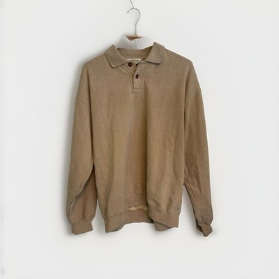 Orvis Men's M  Crewneck Sweater Beige Tan/Khaki Cotton Elbow Patches Pullover