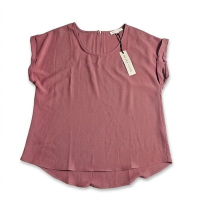 Olive + Oak NWT Blouse XL Dried Fig Pink Mauve Short Sleeve Gold Ziper Crepe Top